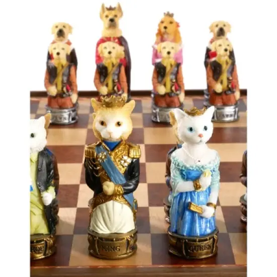 WorldWise Imports Chess Set - Cats & Dogs Resin Chessmen on Walnut Maple Chest image {3}