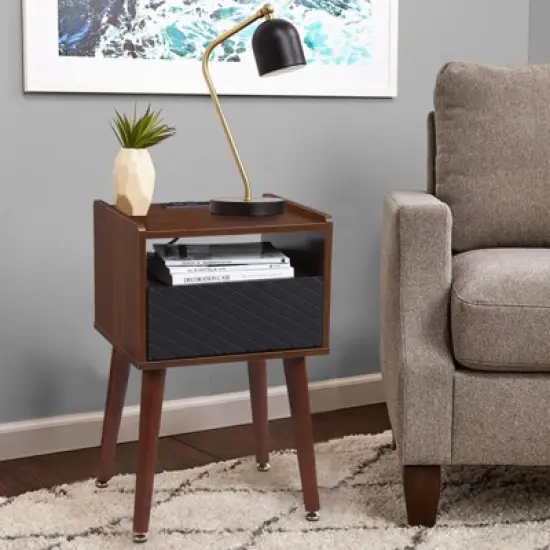 Nightstand with Storage &ndash; Mid Century Modern Bedroom Side Table Built-in Charging Station with 2 USB Ports & 2 Power Outlets image {1}