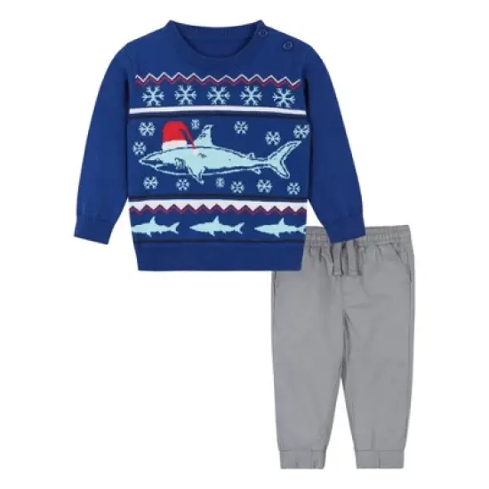 Andy & Evan  Infant  Boys Blue Shark Jacquard Holiday Sweater Set image {5}