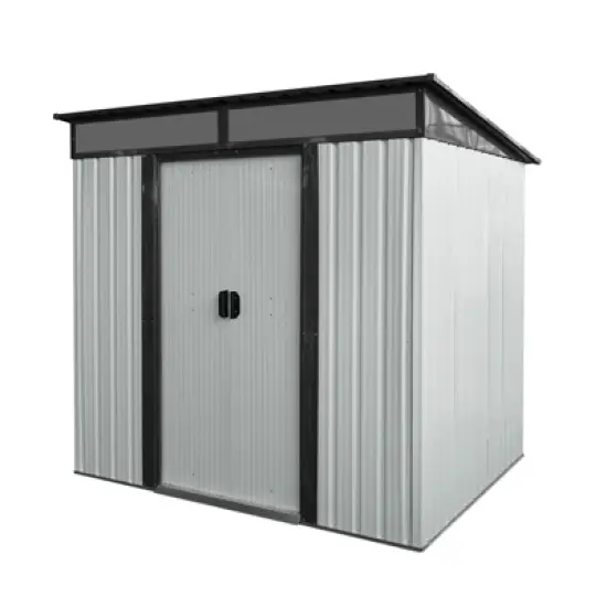 6ft x 5ft Outdoor Metal Storage Shed with Lockable Sliding Doors and Transparent plate for Garden, Lawn ( White and Black ) image {1}