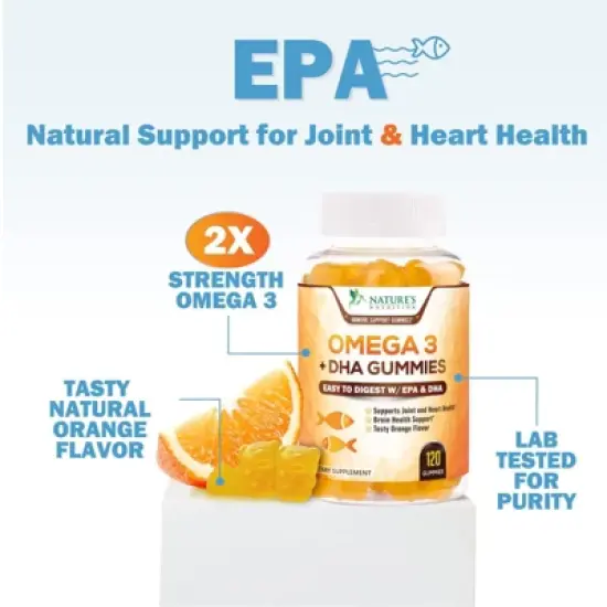 Omega 3 Fish Oil Gummies, Heart Healthy Omega 3 Gummy Supplement - DHA & EPA, Extra Strength Joint & Brain Support, 120 Gummies By Nature's Nutrition image {5}