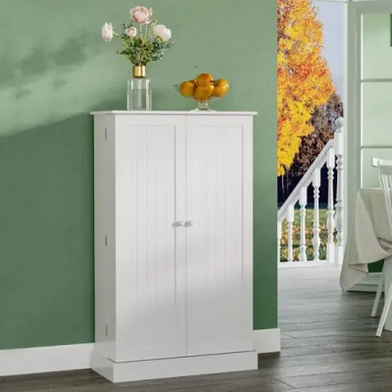 HOMCOM 41" Farmhouse Kitchen Pantry, Freestanding 2 Door Storage Cabinet with Adjustable Shelves for Living Room and Dinning Room,White image {1}