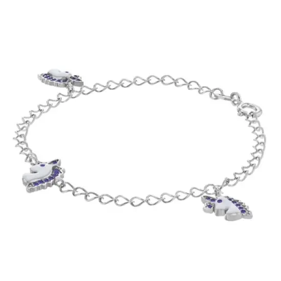 Girls' CZ Enamel Unicorn Charm Bracelet Sterling Silver - In Season Jewelry image {1}