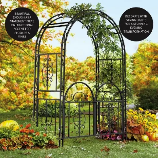 Plow & Hearth - Montebello Decorative Garden Arbor Trellis with Gate & Beautiful Scrollwork Design image {3}