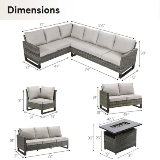 4 Pieces Outdoor Patio Furniture Set with 43" Fire Pit Table, Rattan Patio Sectional Sofa Conversation Set with Propane Fire Pit and Coffee Table image {3}