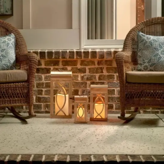 Pebble Lane Living Rogan Metal Lantern Set Rose Gold image {2}