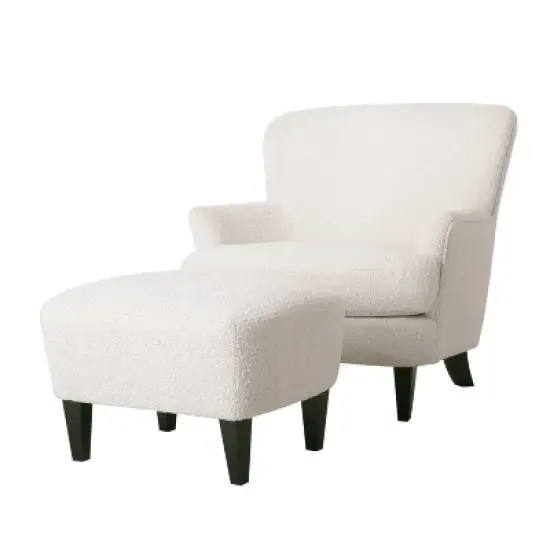 Christopher Knight Home Hartshorn Boucle Upholstered Club Chair and Ottoman Set Almond/Matte Black image {1}