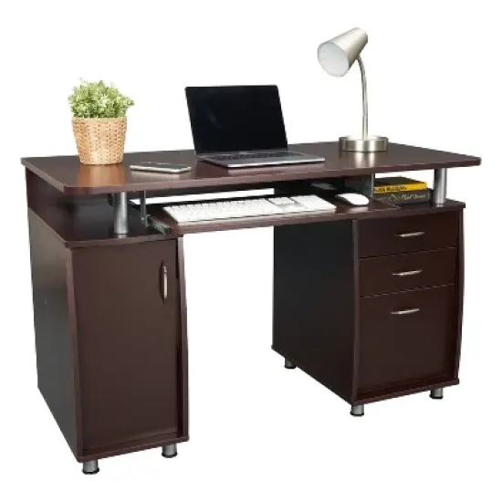 Complete Workstation Computer Desk with Storage Brown - Techni Mobili image {1}