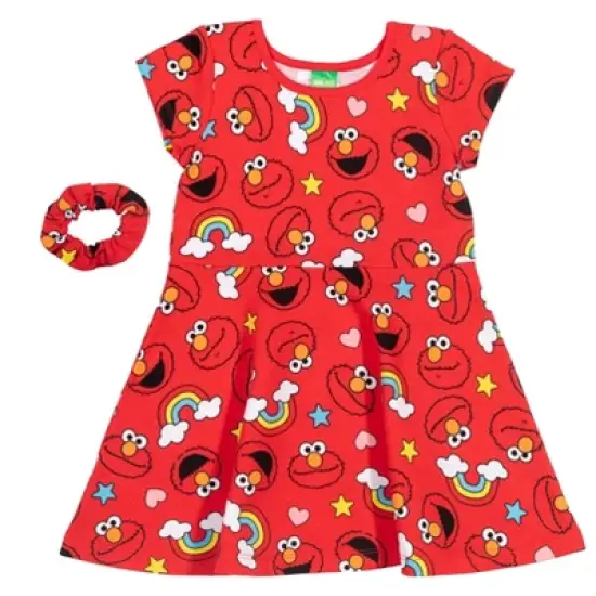 Sesame Street Elmo French Terry Short Sleeve Dress Scrunchy Set Red image {7}