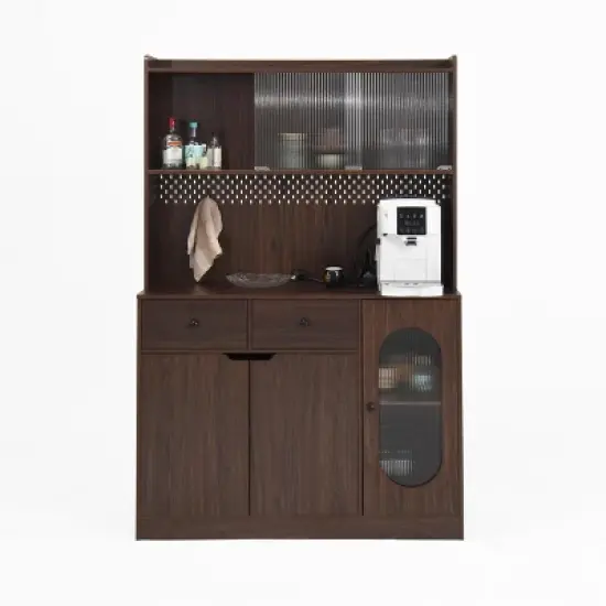 TIRAMISUBEST 71 Inch Tall Wooden Kitchen Pantry Cabinet with Storage Shelves - Walnut Finish Freestanding Organizer image {13}