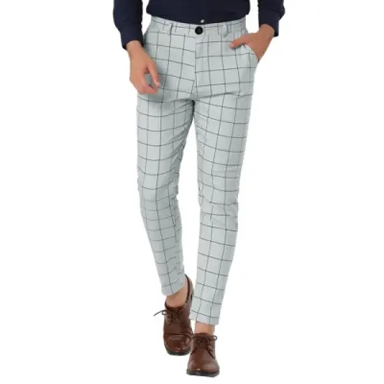 Lars Amadeus Men's Dress Plaid Slim Fit Flat Front Business Pants with Pockets image {16}