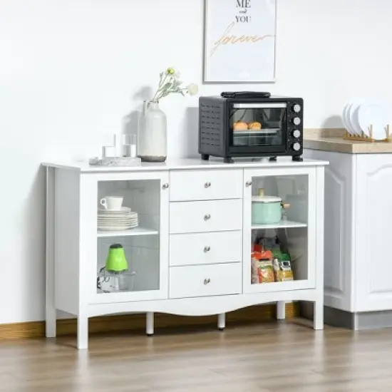 HOMCOM Modern Sideboard, Serving Buffet Cabinet, Cupboard with Glass Doors, Drawers and Adjustable Shelves for Living Room, White image {1}