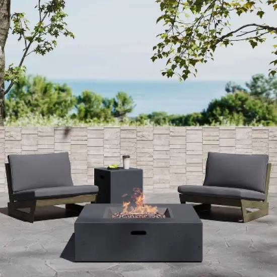 Christopher Knight Home Sherwood Outdoor Acacia Wood Club Chairs with Cushions and Square Fire Pit image {11}