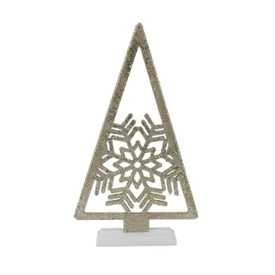 Transpac 24 Inch Gold Triangle Tree with Snowflake Tabletop Sculpture Beautiful White and Gold Christmas Decoration image {1}