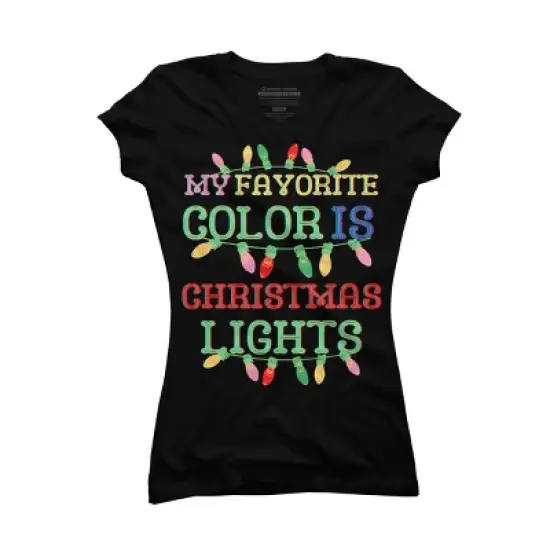 Junior's Design By Humans My Favorite Color Is Christmas Lights - Merry Christmas By SHOPP T-Shirt image {3}