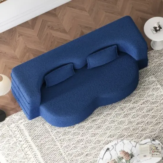 Modern Floor Sofa with 2 Pillows, Convertible Teddy Fabric Full-Size Folding Sofa Bed, 15" Foam Mattress for Living Room, Guest Bed, Playroom image {3}