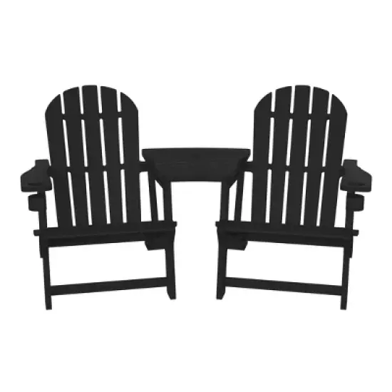 WestinTrends Azura Outdoor HDPE Adirondack Chairs With Connecting Table Tray (Set of 2), Navy Blue image {5}