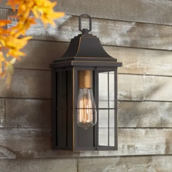 John Timberland Sunderland Rustic Mission Outdoor Wall Light Fixture Black Gold 15" Clear Glass for Post Exterior Barn Deck House Porch Yard Patio image {1}