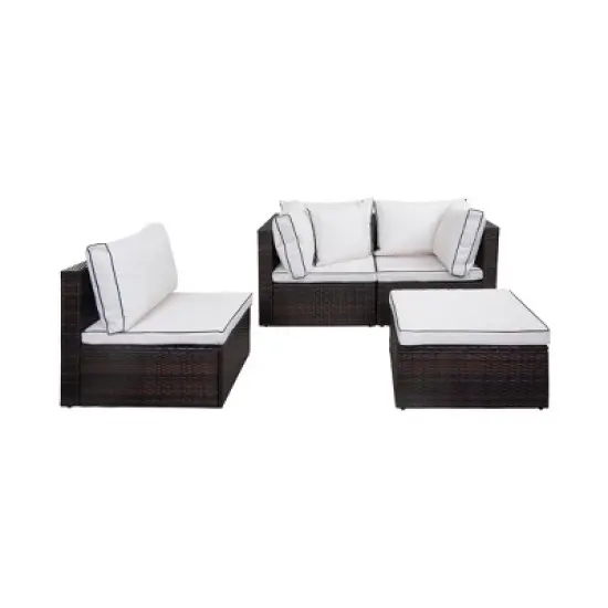 WestinTrends  4-Piece Outdoor Patio Sofa Sectional Set with Ottoman, Brown/White image {2}