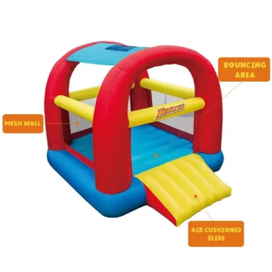 Banzai Cool Canopy Bouncer Outdoor Backyard Inflatable Kids Bounce House with Slide, Shade Canopy, Blower Motor, Ground Stakes, and Storage Bag image {3}