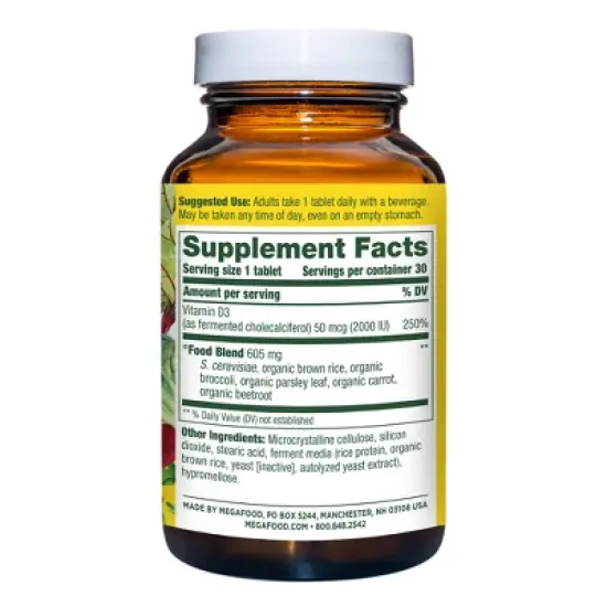 MegaFood Vitamin D3 2000 IU for  for Bone Health & Immune Support Tablet - 30ct image {1}
