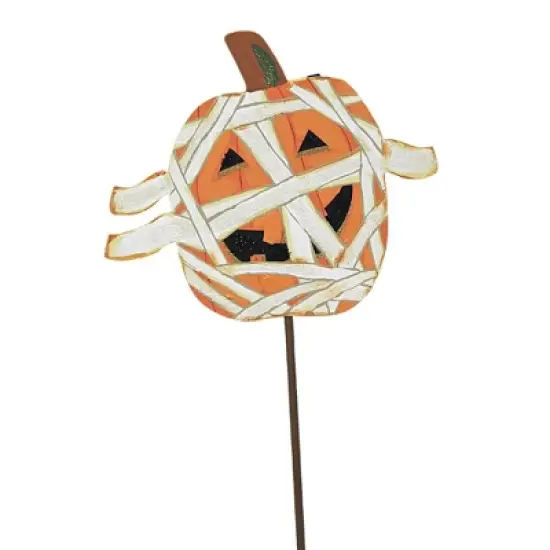 Halloween Costume Pumpkin Trio  -  Three Garden Stakes 26 Inches -  Mummy Frankenstein Witch  -  F20050  -  Metal  -  Orange image {3}