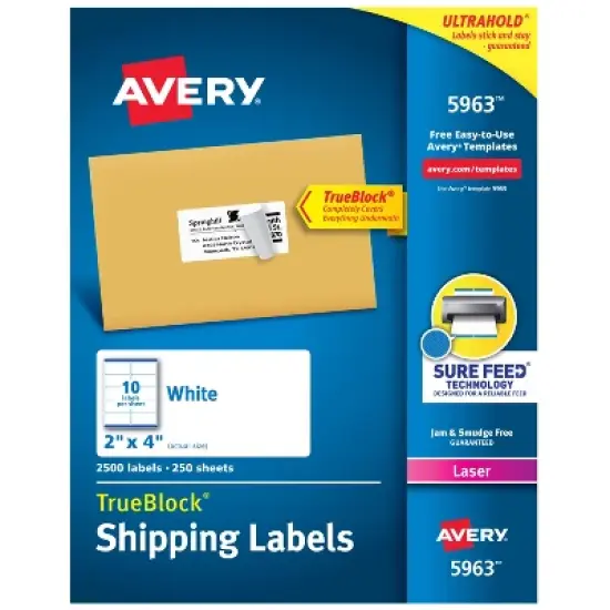 Avery Shipping Labels, 2" x 4", White, 2,500 Labels (5963) image {8}