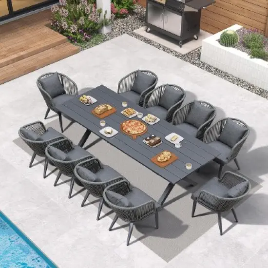 PURPLE LEAF Outdoor Dining Set Patio Aluminium Table and Rope Weave Chairs Included Cushions for Backyard Decor Kitchen image {1}