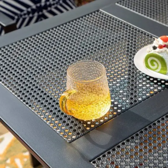 Captiva Designs 5pc Steel Outdoor Patio Dining Set with Patterned Arm Chairs & Square Table with Umbrella Hole Black image {2}