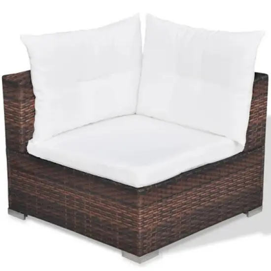 vidaXL 5 Piece Patio Lounge Set - Poly Rattan, Brown - Durable, All-Weather Outdoor Sofa Set with Cushions, Ottoman and Tea Table image {8}