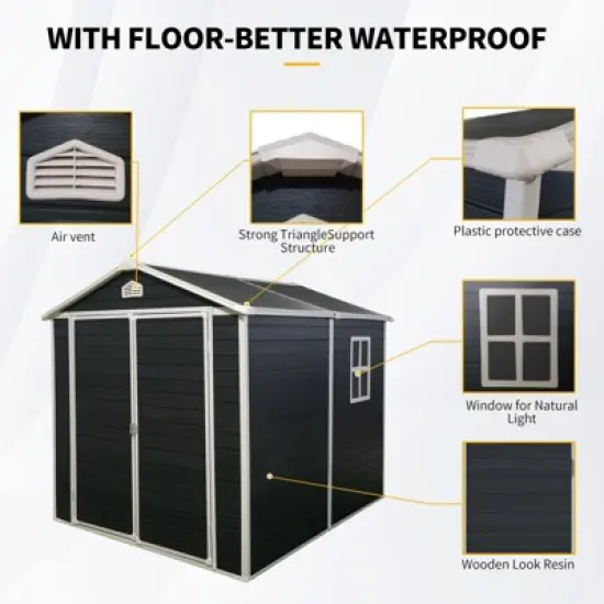 Outdoor Resin Storage Shed with Floor, Weather-Resistant Tools Shed with Pad-Lockable Double Doors, Windows and Air Vents, Sloping Roof Design image {2}