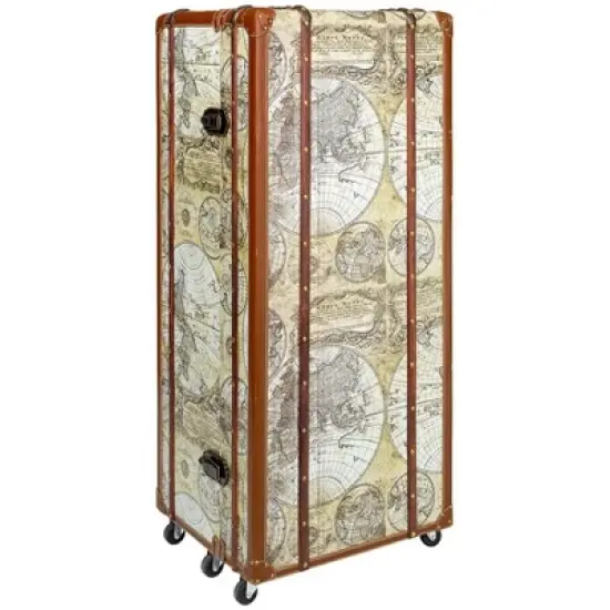 Design Toscano Italian-Style World Map Cocktail Bar Steamer Trunk image {3}