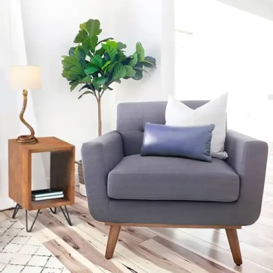 22" Textured Cube Shape Wooden Nightstand with Angular Legs Brown/Black - The Urban Port image {5}