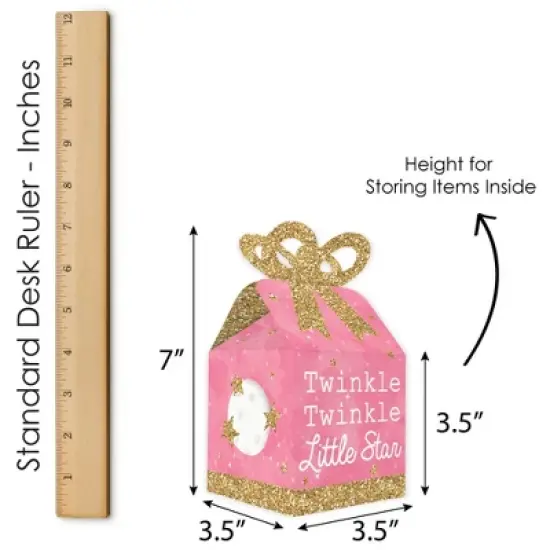 Big Dot of Happiness Pink Twinkle Twinkle Little Star - Square Favor Gift Boxes - Baby Shower or Birthday Party Bow Boxes - Set of 12 image {5}