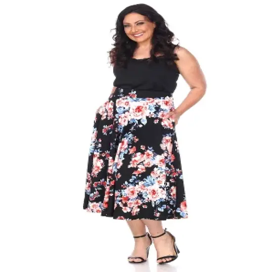 Women's Plus Size Floral Printed Tasmin Flare Midi Skirts - White Mark image {7}