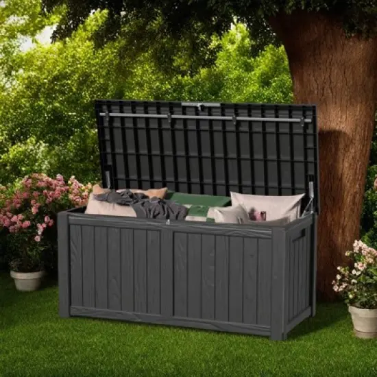 DSVIMOY Deck Boxes, 2-Piece 120 Gal Outdoor Storage Deck Box, Small Patio Storage Bin for Garden Tools, Black, 54.25"*26.5"*24.2" image {3}