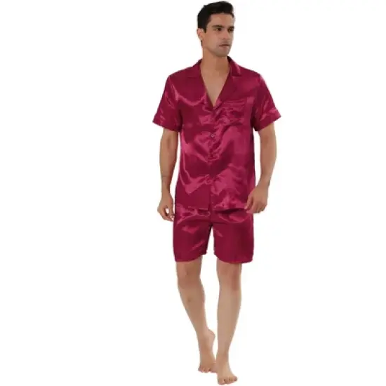 Lars Amadeus Men's Satin Pajama Set Summer Short Sleeve Night Wear Sleepwears Sleep Lounge Sets image {6}