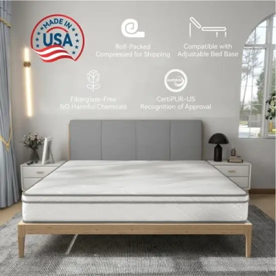 Wooakway Queen Size 79.9" L 59.8" W 12" H Hybrid Mattress in a Box with Gel Memory Foam Individually Wrapped Pocket Coils Innerspring image {11}