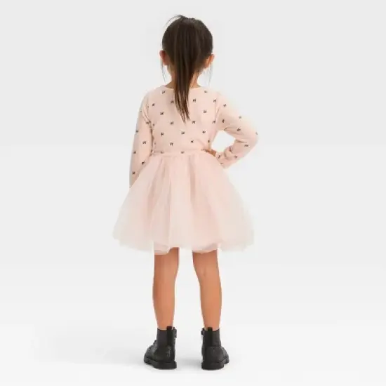 Toddler Girls' Bow-Tie Long Sleeve Knit Tulle Dress - Cat & Jack&trade; Pink image {1}