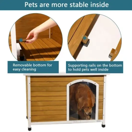Medium Wooden Outdoor Dog House, Dog House Big With Waterproof Roof, Pet House Dogs With Adjustable Plastic Feet-Cuddlewood image {5}