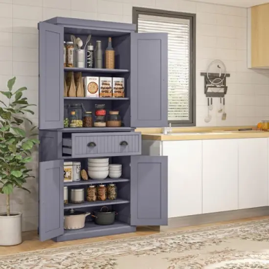 Gulches Traditional 72"H Kitchen Pantry Cabinet - Freestanding, 4 Doors, 1 Drawer, 3 Adjustable Shelves, Navy Blue, 30"W x16"D image {2}