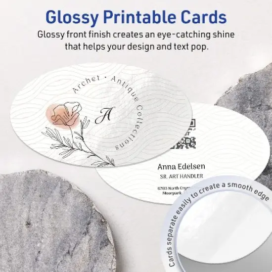 Avery Printable Oval Business Cards, Sure Feed Technology, 2" x 3-1/2", Glossy White Cardstock, Print-to-The-Edge, Laser/Inkjet Printable, 80 Total image {2}