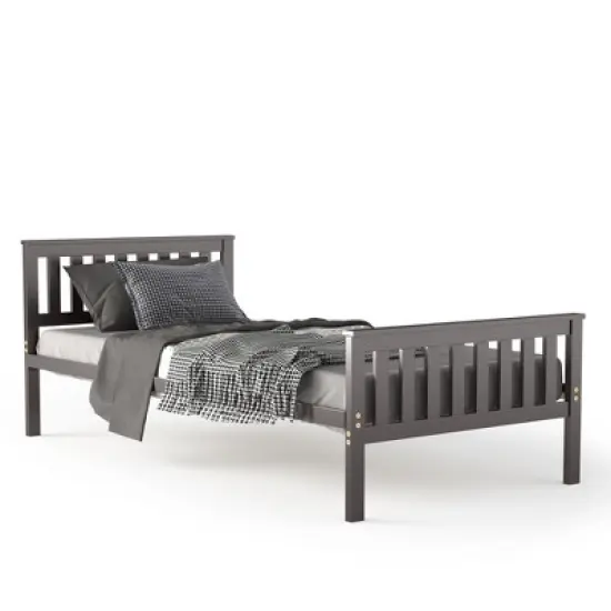 Costway Twin Wood Platform Bed with Headboard and Footboard Mattress Foundation image {6}