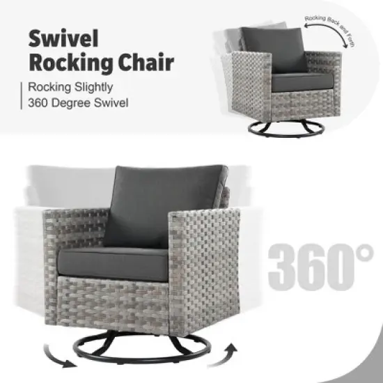 Ovios Tenaya 10pc Wicker Outdoor Patio Furniture Set Conversation Sofa with a Storage Fire Pit, Swivel Chairs and Cushions image {7}