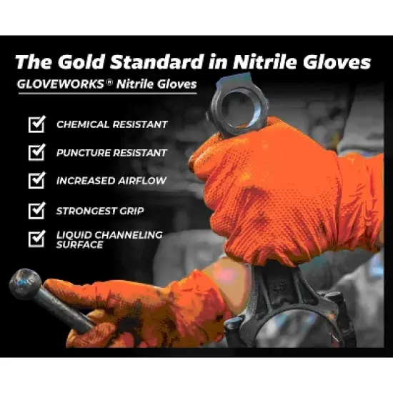 GLOVEWORKS Heavy-Duty Orange Nitrile Gloves with Raised Diamond Texture- Industrial Grade - Great for Auto Repair, Mechanics, Janitorial, Food Service image {4}