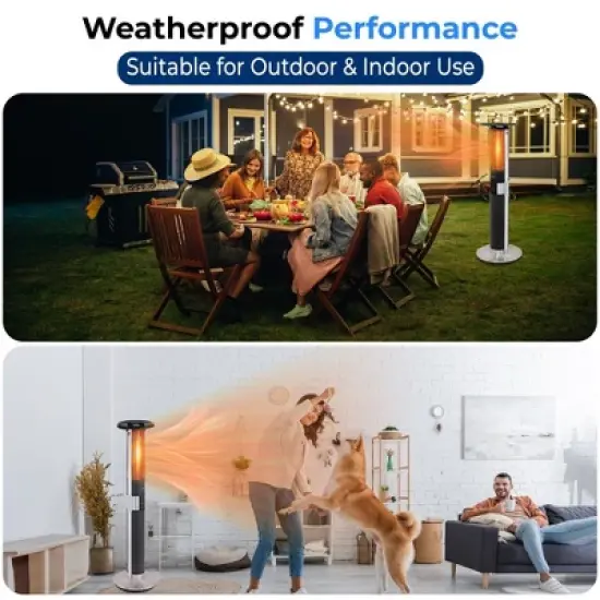 SereneLife 1500W Infrared Patio Heater, Electric, Indoor/Outdoor, Portable Tower, Remote Control, Black (SLOHT44) image {4}
