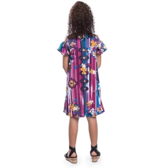 24seven Comfort Apparel Floral Girls Cold Shoulder Knee Length Dress image {2}