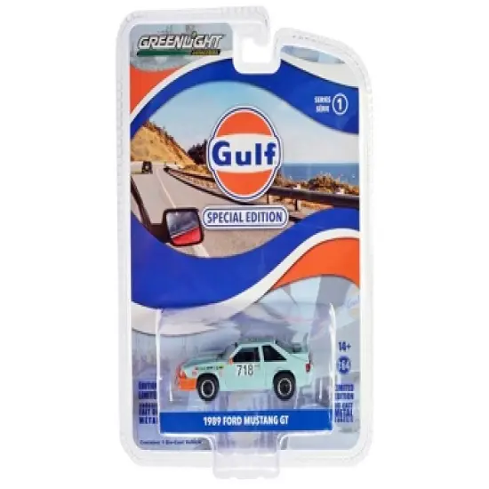 1989 Ford Mustang GT #718 Light Blue with Orange Stripe "Gulf Oil Special Edition" Series 1 1/64 Diecast Model by Greenlight image {2}