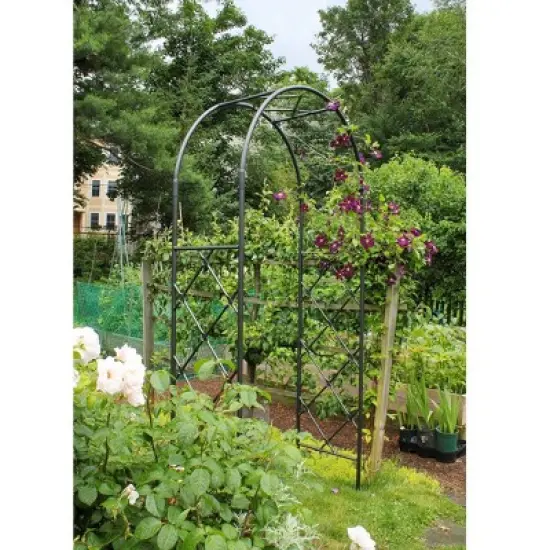 Achla Designs 92" Elegant Handcrafted Lattice Iron Garden Arbor Graphite Powder Coated Finish image {4}