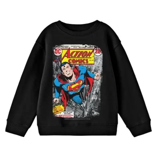 Superman Distressed Action Comics Cover No. 419 Crew Neck Long Sleeve Black Youth Tee image {2}